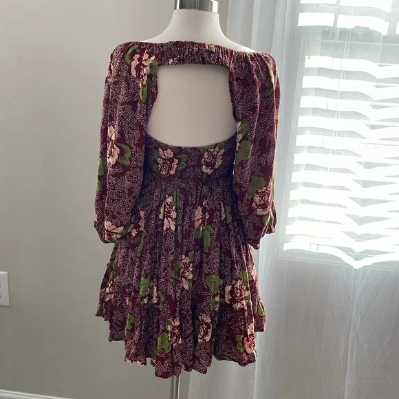 Free People Summer Picnic Printed Mini Dress Raisin Combo Brown Floral Brown - Picture 8 of 11